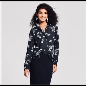 Who What Wear Black & White Cuff Blouse